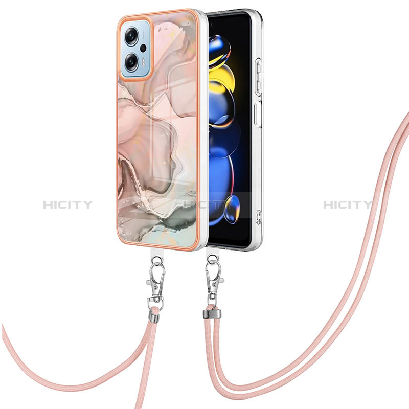 Coque Silicone Motif Fantaisie Souple Couleur Unie Etui Housse avec Laniere Strap YB7 pour Xiaomi Poco X4 GT 5G Rose Plus