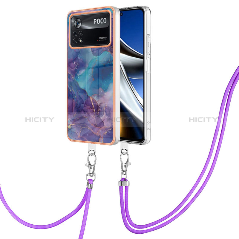 Coque Silicone Motif Fantaisie Souple Couleur Unie Etui Housse avec Laniere Strap YB7 pour Xiaomi Poco X4 Pro 5G Violet Plus