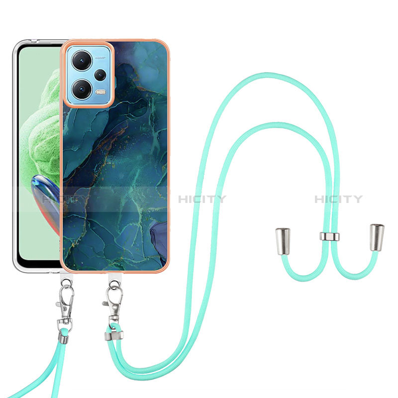 Coque Silicone Motif Fantaisie Souple Couleur Unie Etui Housse avec Laniere Strap YB7 pour Xiaomi Poco X5 5G Vert Plus