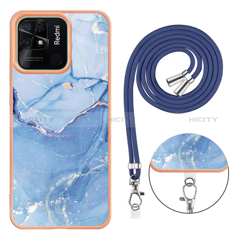 Coque Silicone Motif Fantaisie Souple Couleur Unie Etui Housse avec Laniere Strap YB7 pour Xiaomi Redmi 10C 4G Plus