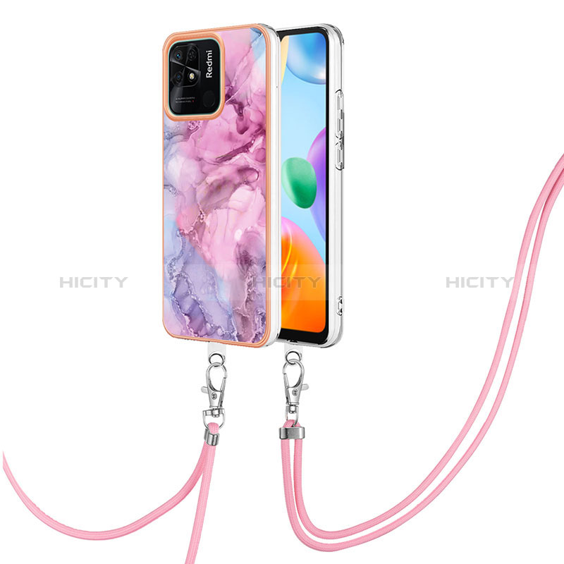 Coque Silicone Motif Fantaisie Souple Couleur Unie Etui Housse avec Laniere Strap YB7 pour Xiaomi Redmi 10C 4G Violet Clair Plus