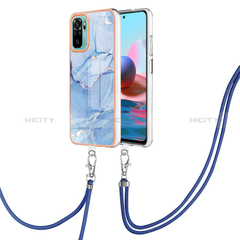 Coque Silicone Motif Fantaisie Souple Couleur Unie Etui Housse avec Laniere Strap YB7 pour Xiaomi Redmi Note 10 4G Bleu Plus