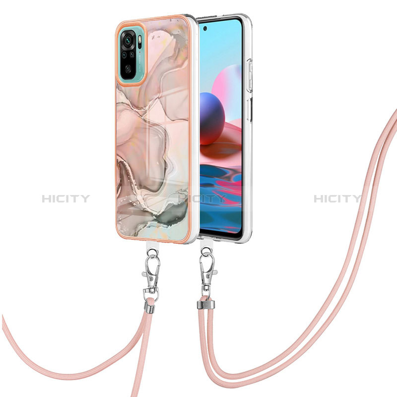 Coque Silicone Motif Fantaisie Souple Couleur Unie Etui Housse avec Laniere Strap YB7 pour Xiaomi Redmi Note 10 4G Rose Plus