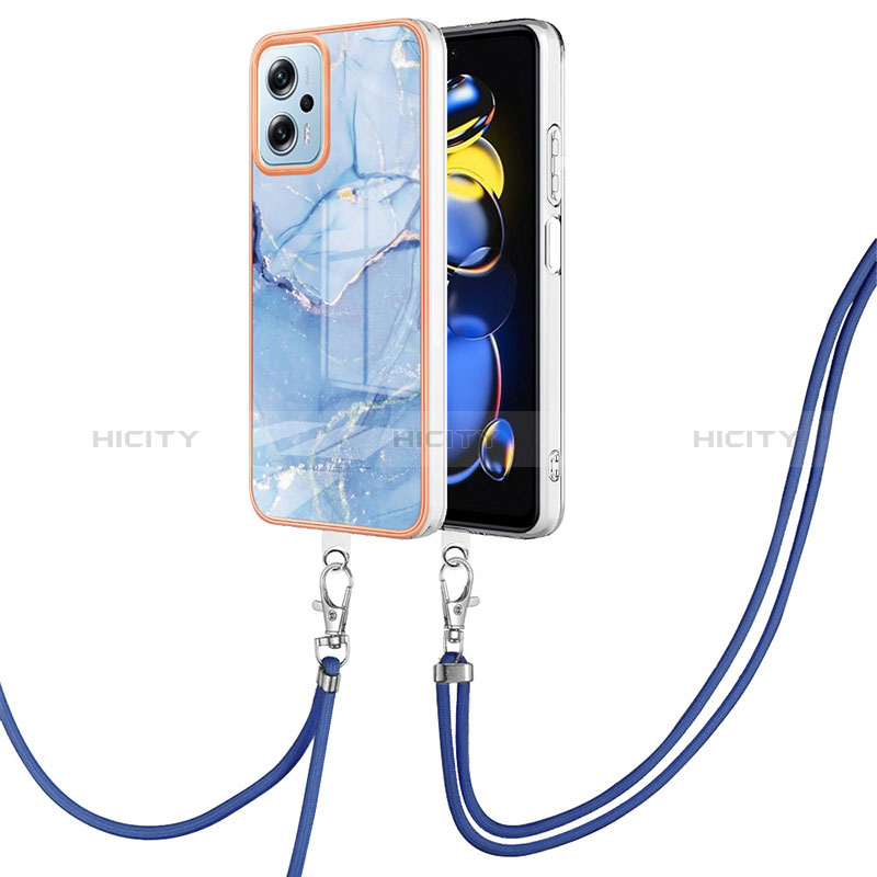 Coque Silicone Motif Fantaisie Souple Couleur Unie Etui Housse avec Laniere Strap YB7 pour Xiaomi Redmi Note 11 Pro+ Plus 5G Bleu Plus