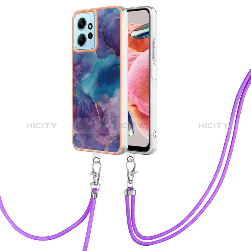 Coque Silicone Motif Fantaisie Souple Couleur Unie Etui Housse avec Laniere Strap YB7 pour Xiaomi Redmi Note 12 4G Plus