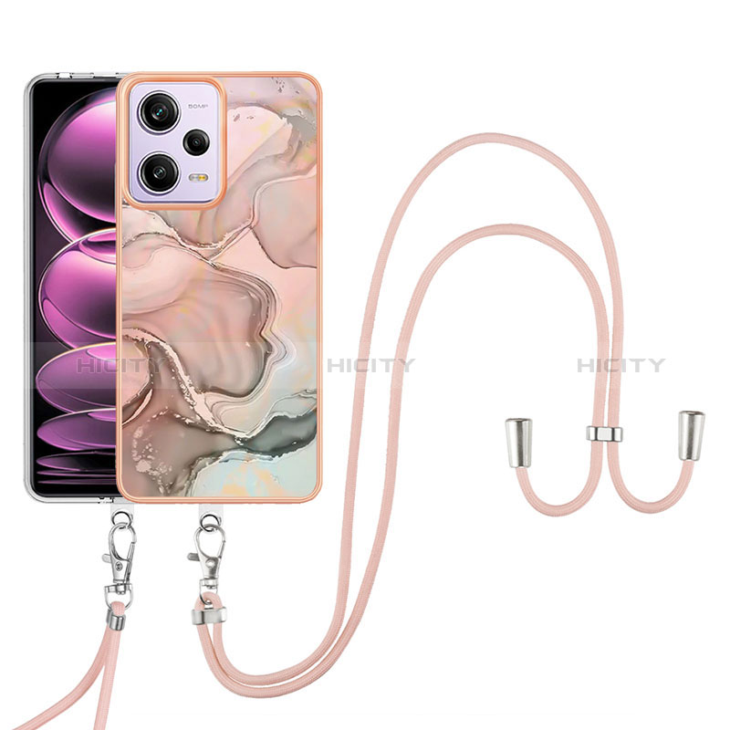 Coque Silicone Motif Fantaisie Souple Couleur Unie Etui Housse avec Laniere Strap YB7 pour Xiaomi Redmi Note 12 Pro 5G Rose Plus