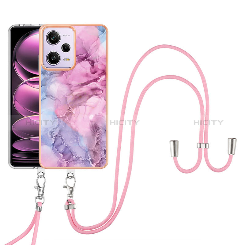 Coque Silicone Motif Fantaisie Souple Couleur Unie Etui Housse avec Laniere Strap YB7 pour Xiaomi Redmi Note 12 Pro 5G Violet Clair Plus