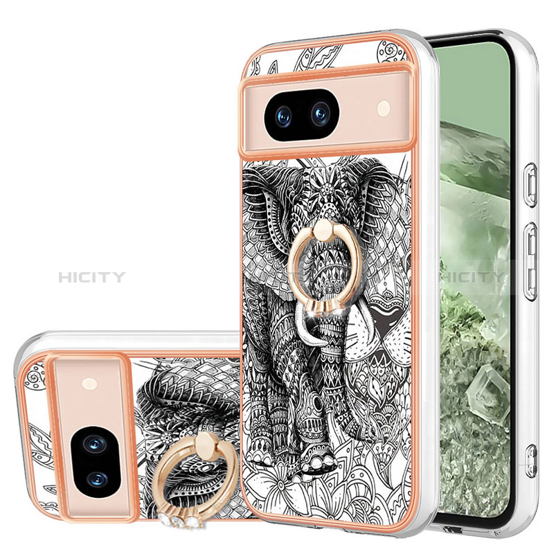 Coque Silicone Motif Fantaisie Souple Couleur Unie Etui Housse avec Laniere Strap YB8 pour Google Pixel 8a 5G Gris Plus