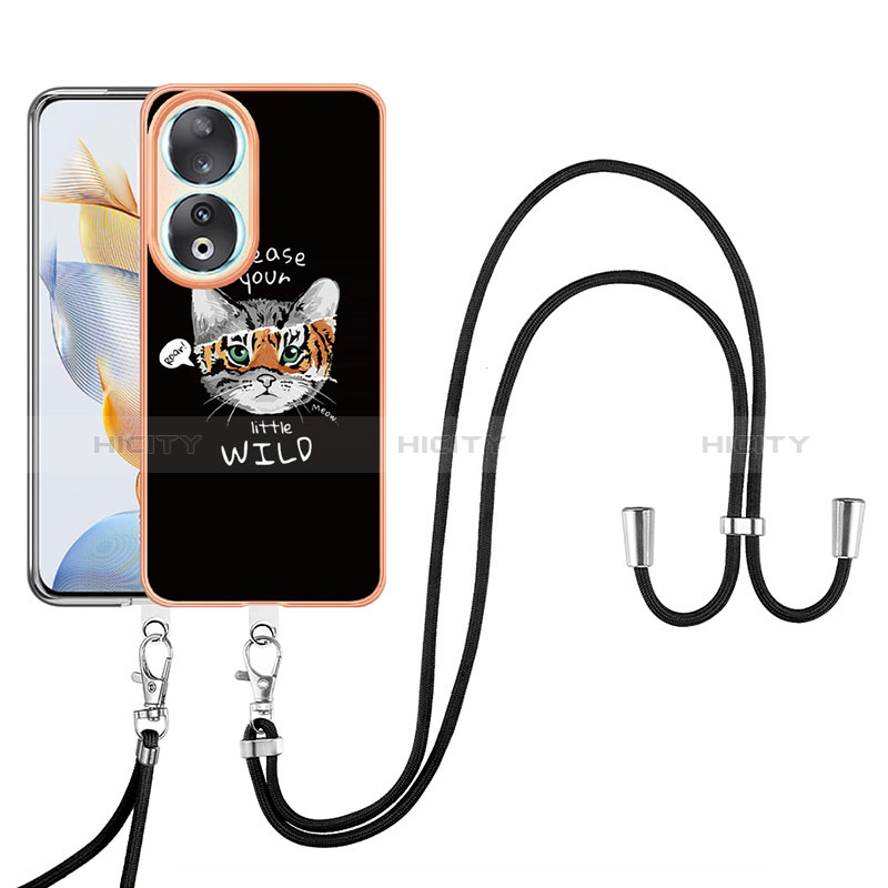 Coque Silicone Motif Fantaisie Souple Couleur Unie Etui Housse avec Laniere Strap YB8 pour Huawei Honor 90 5G Plus