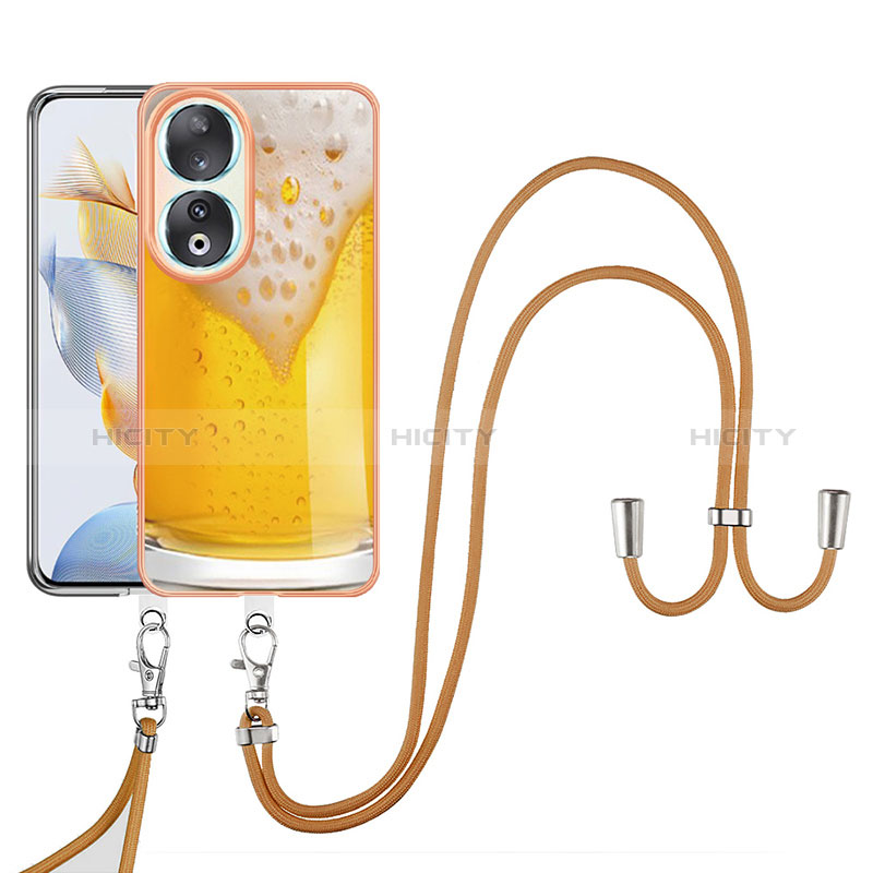 Coque Silicone Motif Fantaisie Souple Couleur Unie Etui Housse avec Laniere Strap YB8 pour Huawei Honor 90 5G Plus