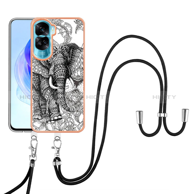 Coque Silicone Motif Fantaisie Souple Couleur Unie Etui Housse avec Laniere Strap YB8 pour Huawei Honor 90 Lite 5G Gris Plus