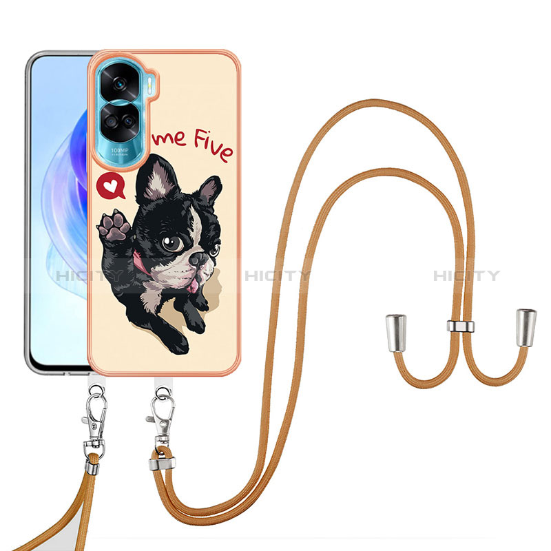 Coque Silicone Motif Fantaisie Souple Couleur Unie Etui Housse avec Laniere Strap YB8 pour Huawei Honor 90 Lite 5G Plus