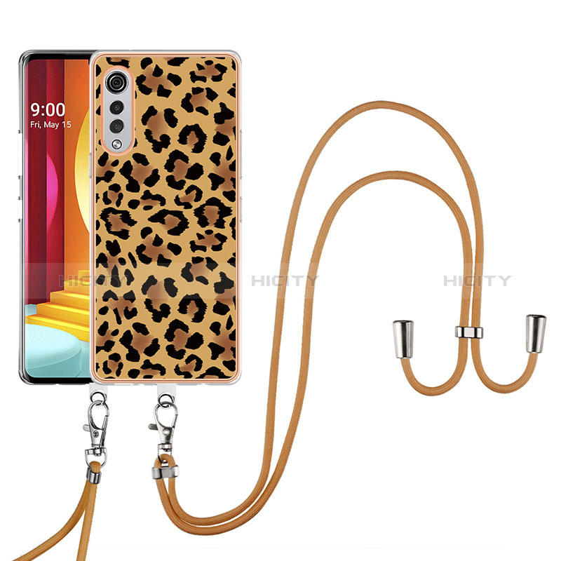 Coque Silicone Motif Fantaisie Souple Couleur Unie Etui Housse avec Laniere Strap YB8 pour LG Velvet 4G Marron Plus