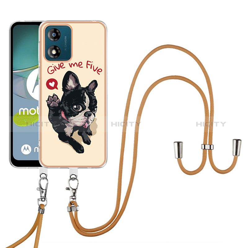 Coque Silicone Motif Fantaisie Souple Couleur Unie Etui Housse avec Laniere Strap YB8 pour Motorola Moto E13 Kaki Plus