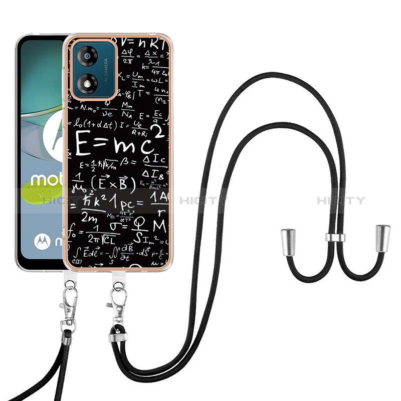 Coque Silicone Motif Fantaisie Souple Couleur Unie Etui Housse avec Laniere Strap YB8 pour Motorola Moto E13 Mixte Plus