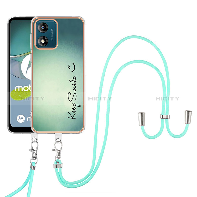 Coque Silicone Motif Fantaisie Souple Couleur Unie Etui Housse avec Laniere Strap YB8 pour Motorola Moto E13 Plus