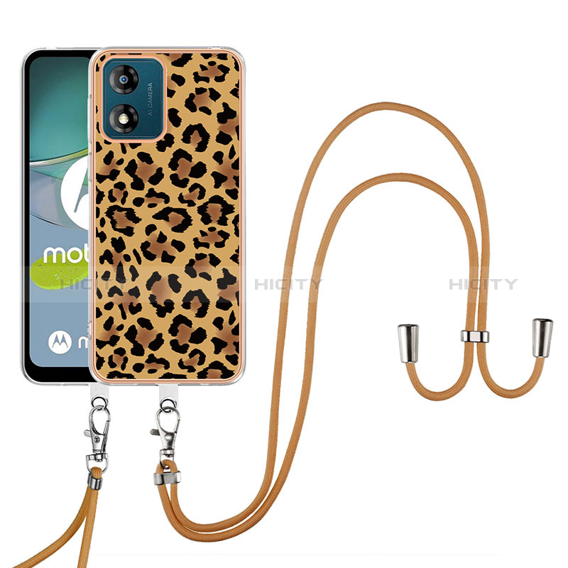 Coque Silicone Motif Fantaisie Souple Couleur Unie Etui Housse avec Laniere Strap YB8 pour Motorola Moto E13 Plus