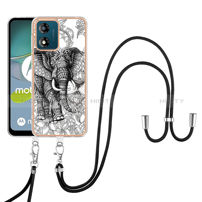 Coque Silicone Motif Fantaisie Souple Couleur Unie Etui Housse avec Laniere Strap YB8 pour Motorola Moto E13 Plus