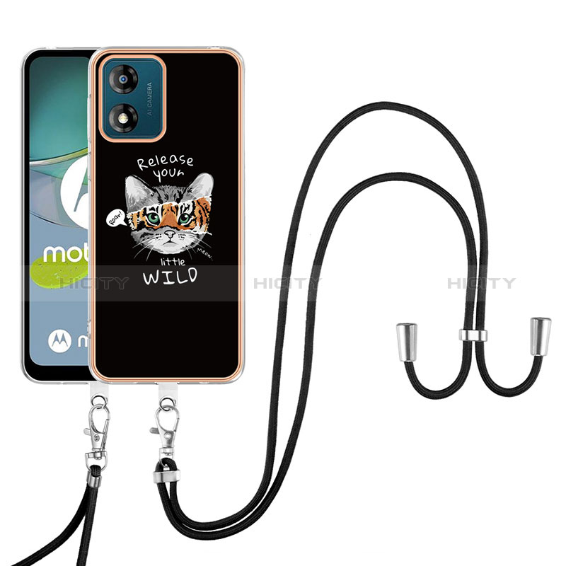 Coque Silicone Motif Fantaisie Souple Couleur Unie Etui Housse avec Laniere Strap YB8 pour Motorola Moto E13 Plus