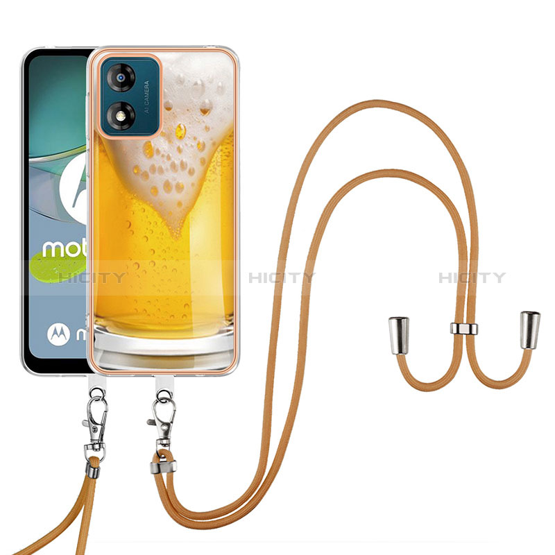 Coque Silicone Motif Fantaisie Souple Couleur Unie Etui Housse avec Laniere Strap YB8 pour Motorola Moto E13 Plus