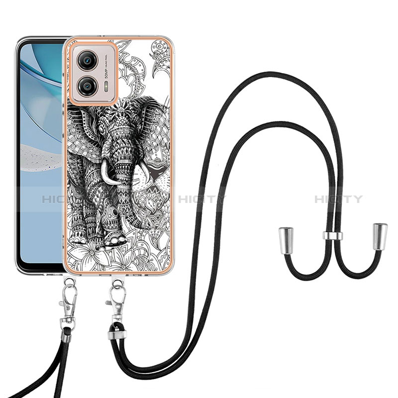 Coque Silicone Motif Fantaisie Souple Couleur Unie Etui Housse avec Laniere Strap YB8 pour Motorola Moto G53 5G Gris Plus