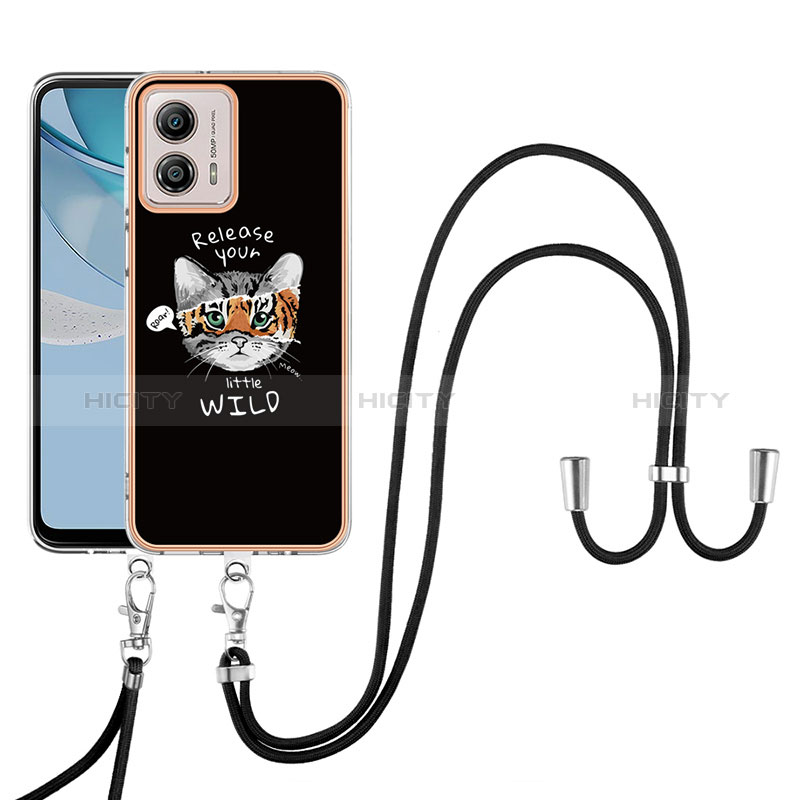 Coque Silicone Motif Fantaisie Souple Couleur Unie Etui Housse avec Laniere Strap YB8 pour Motorola Moto G53j 5G Plus