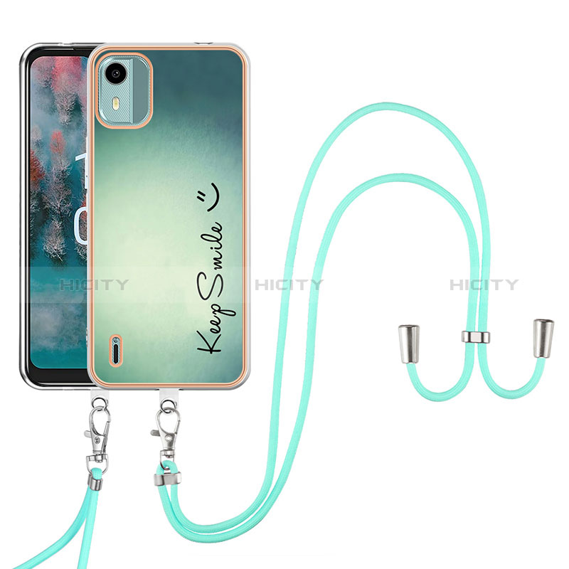 Coque Silicone Motif Fantaisie Souple Couleur Unie Etui Housse avec Laniere Strap YB8 pour Nokia C12 Pro Vert Plus