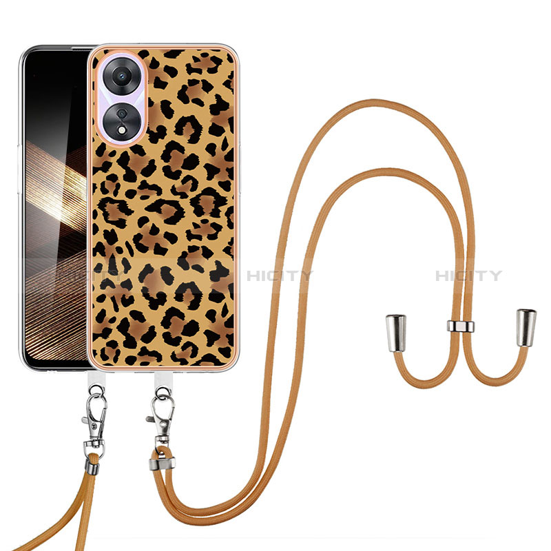 Coque Silicone Motif Fantaisie Souple Couleur Unie Etui Housse avec Laniere Strap YB8 pour Oppo A78 4G Marron Plus