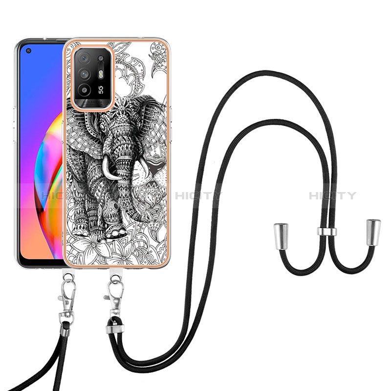 Coque Silicone Motif Fantaisie Souple Couleur Unie Etui Housse avec Laniere Strap YB8 pour Oppo A94 5G Gris Plus