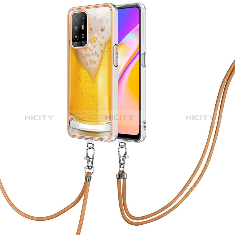 Coque Silicone Motif Fantaisie Souple Couleur Unie Etui Housse avec Laniere Strap YB8 pour Oppo A94 5G Plus