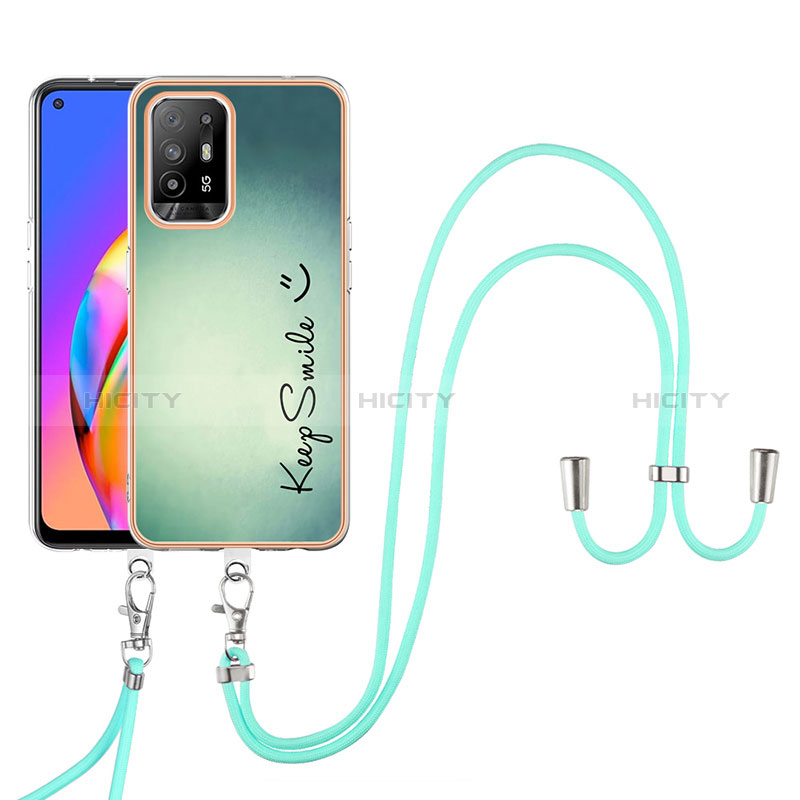 Coque Silicone Motif Fantaisie Souple Couleur Unie Etui Housse avec Laniere Strap YB8 pour Oppo A95 5G Plus