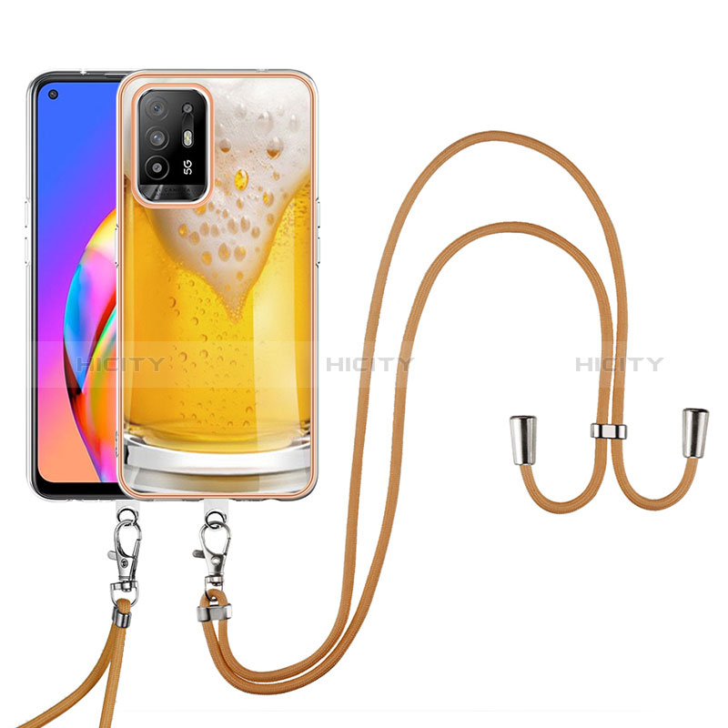 Coque Silicone Motif Fantaisie Souple Couleur Unie Etui Housse avec Laniere Strap YB8 pour Oppo A95 5G Plus