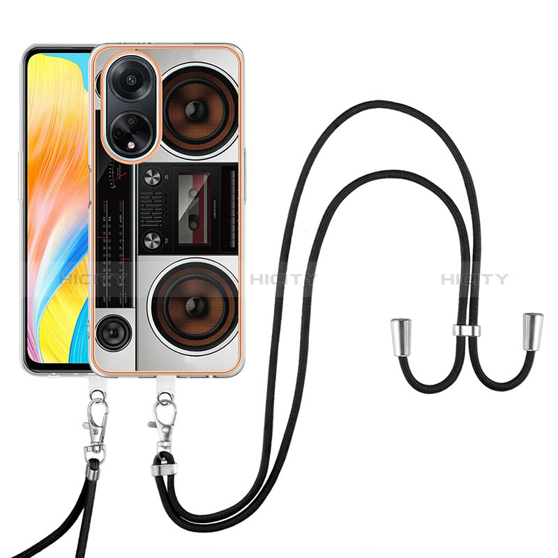 Coque Silicone Motif Fantaisie Souple Couleur Unie Etui Housse avec Laniere Strap YB8 pour Oppo A98 5G Colorful Plus