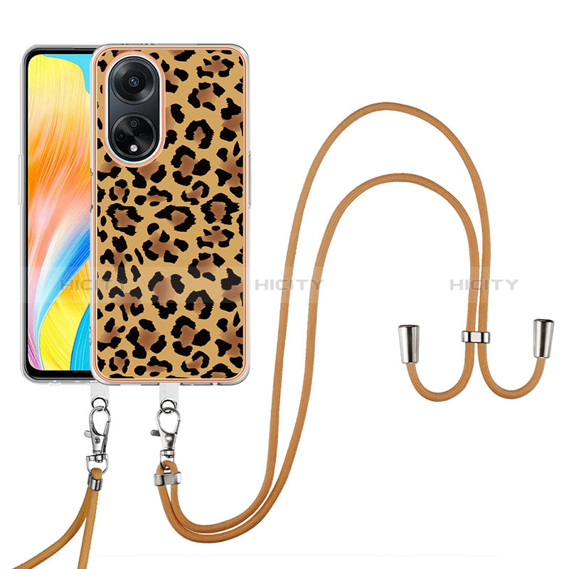 Coque Silicone Motif Fantaisie Souple Couleur Unie Etui Housse avec Laniere Strap YB8 pour Oppo A98 5G Marron Plus