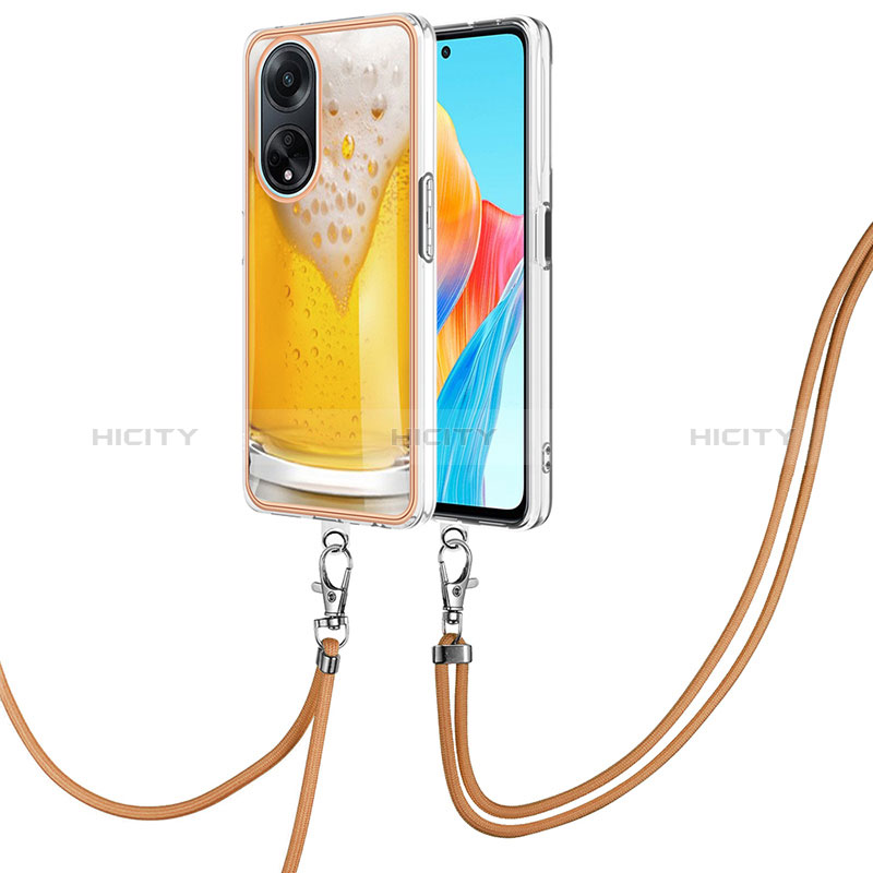 Coque Silicone Motif Fantaisie Souple Couleur Unie Etui Housse avec Laniere Strap YB8 pour Oppo A98 5G Plus