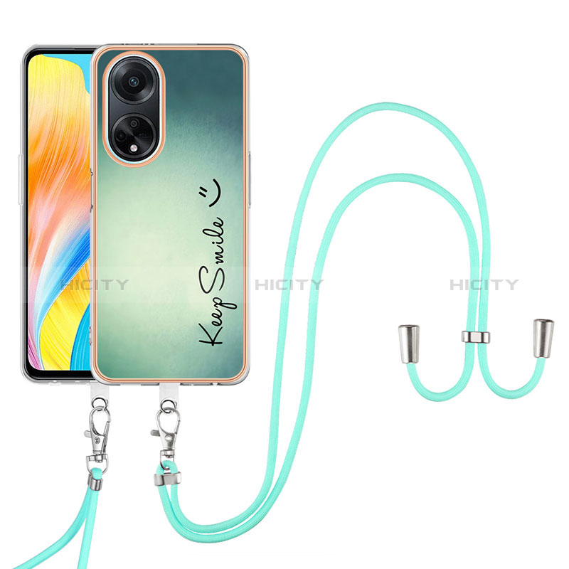 Coque Silicone Motif Fantaisie Souple Couleur Unie Etui Housse avec Laniere Strap YB8 pour Oppo A98 5G Plus