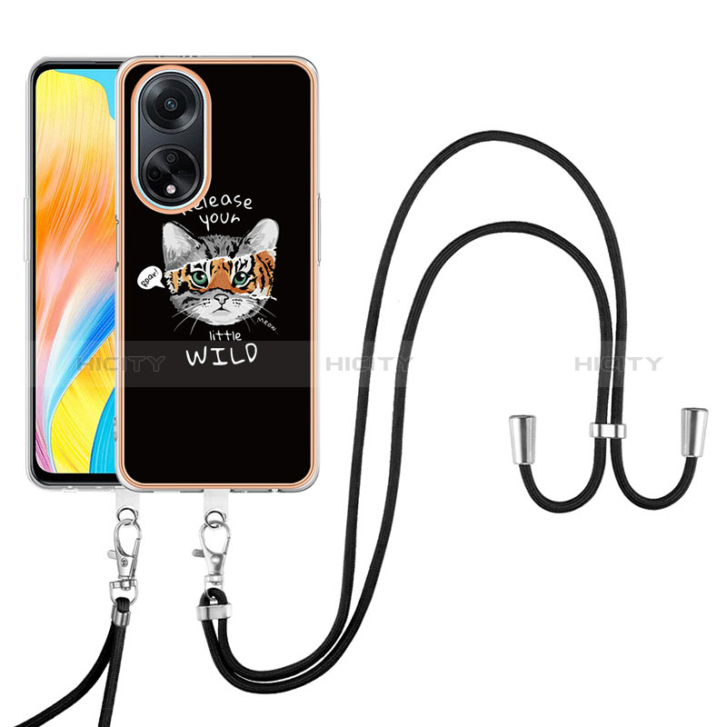 Coque Silicone Motif Fantaisie Souple Couleur Unie Etui Housse avec Laniere Strap YB8 pour Oppo A98 5G Plus