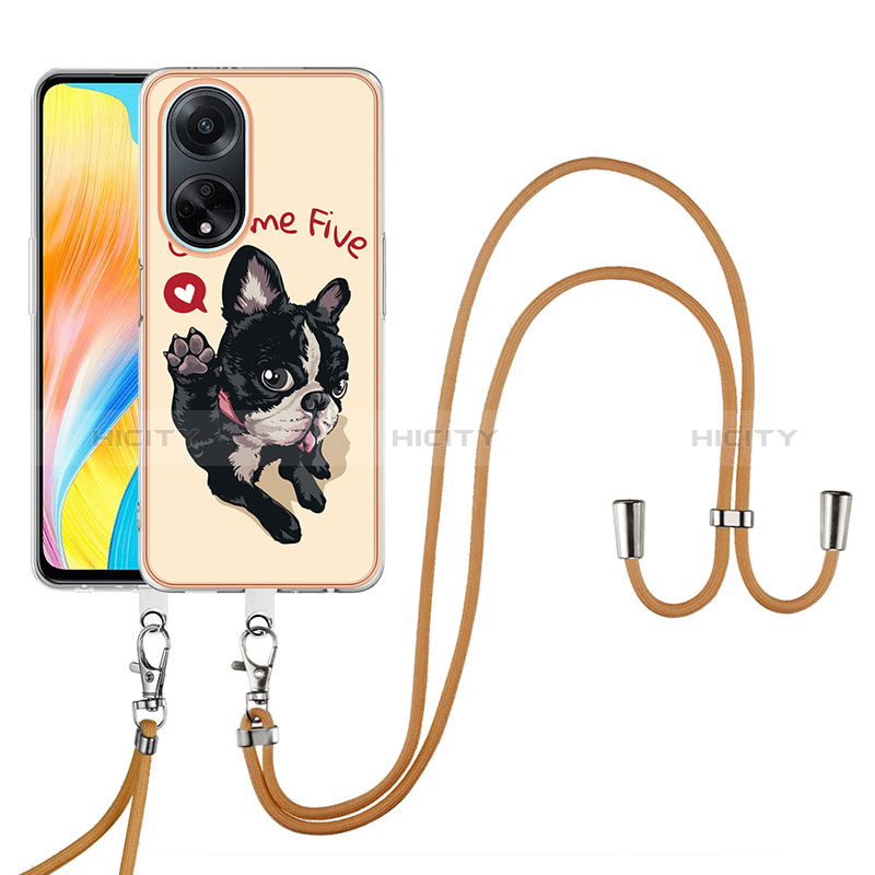 Coque Silicone Motif Fantaisie Souple Couleur Unie Etui Housse avec Laniere Strap YB8 pour Oppo A98 5G Plus