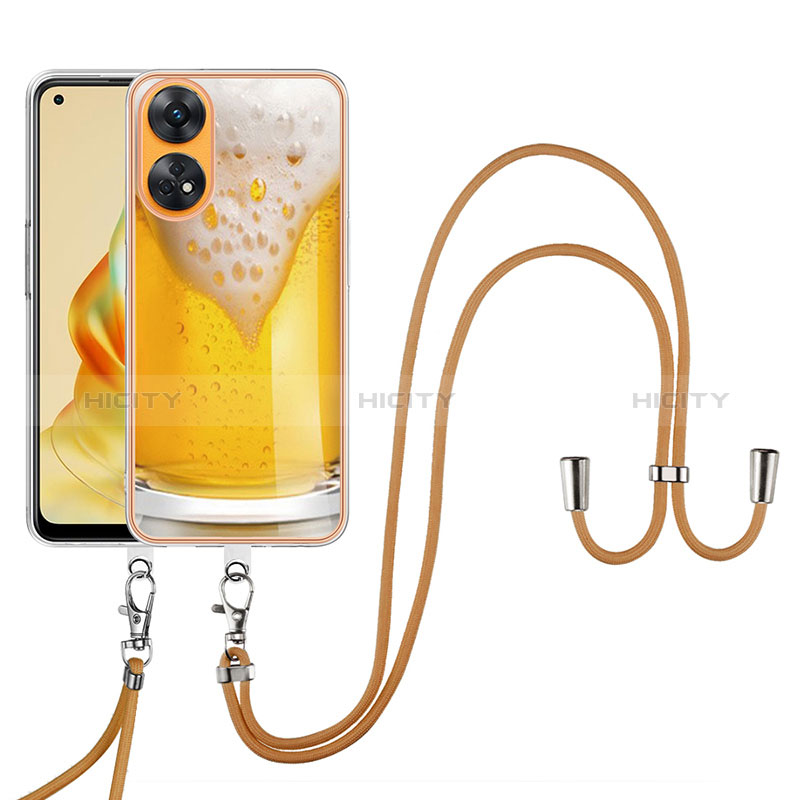 Coque Silicone Motif Fantaisie Souple Couleur Unie Etui Housse avec Laniere Strap YB8 pour Oppo Reno8 T 4G Jaune Plus