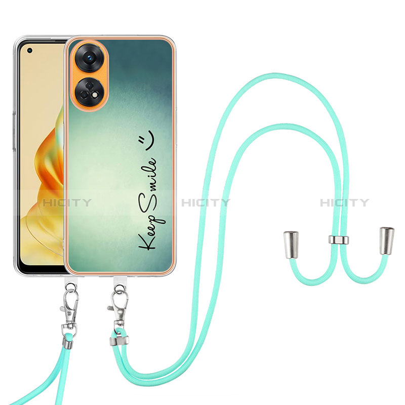 Coque Silicone Motif Fantaisie Souple Couleur Unie Etui Housse avec Laniere Strap YB8 pour Oppo Reno8 T 4G Plus