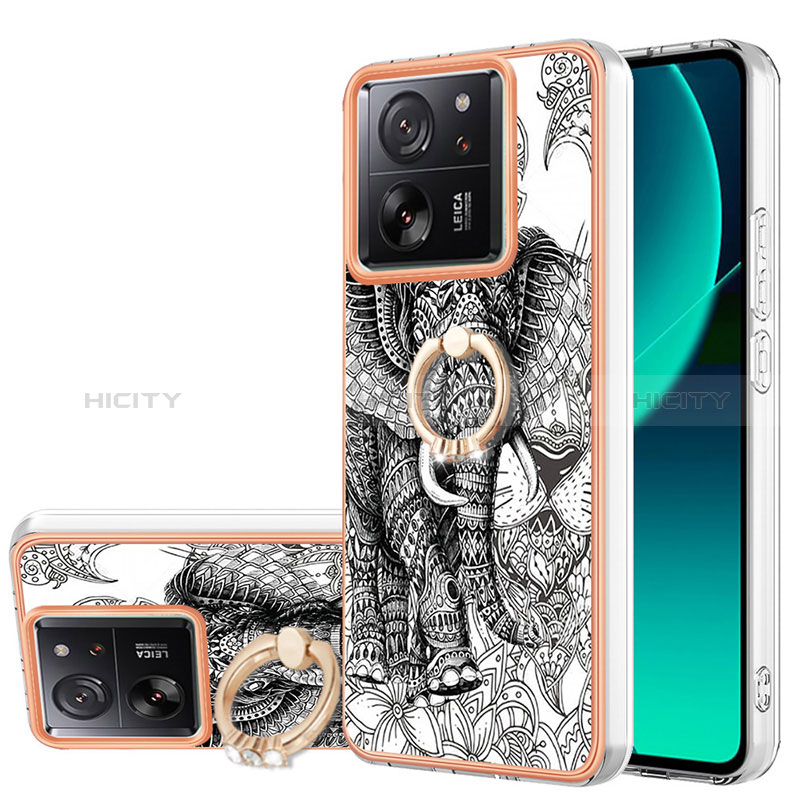 Coque Silicone Motif Fantaisie Souple Couleur Unie Etui Housse avec Laniere Strap YB8 pour Xiaomi Mi 13T Pro 5G Gris Plus