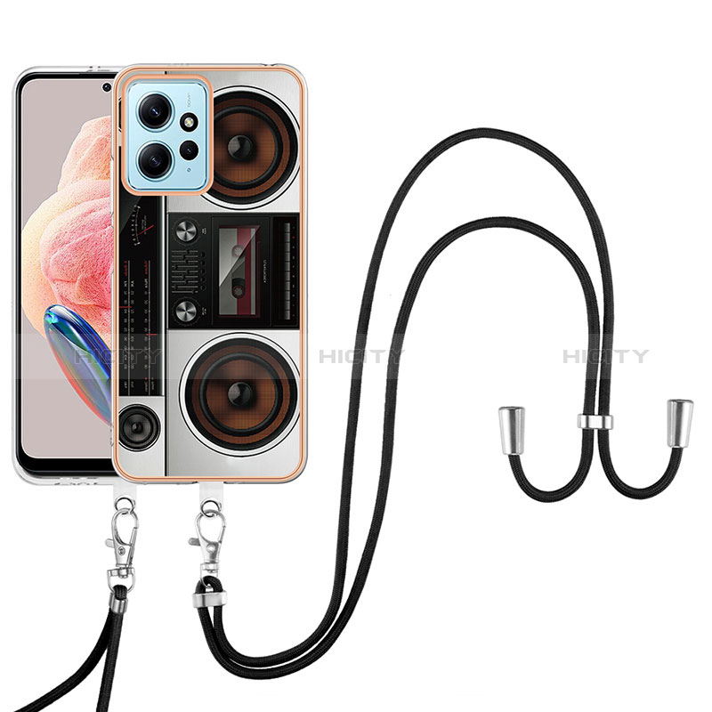 Coque Silicone Motif Fantaisie Souple Couleur Unie Etui Housse avec Laniere Strap YB8 pour Xiaomi Redmi Note 12 4G Colorful Plus