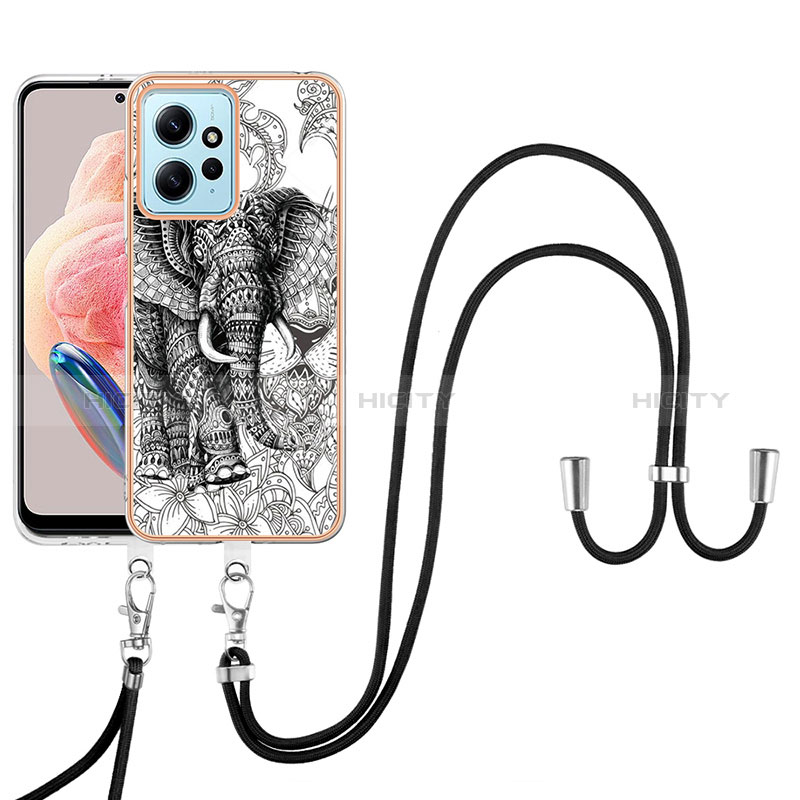 Coque Silicone Motif Fantaisie Souple Couleur Unie Etui Housse avec Laniere Strap YB8 pour Xiaomi Redmi Note 12 4G Gris Plus