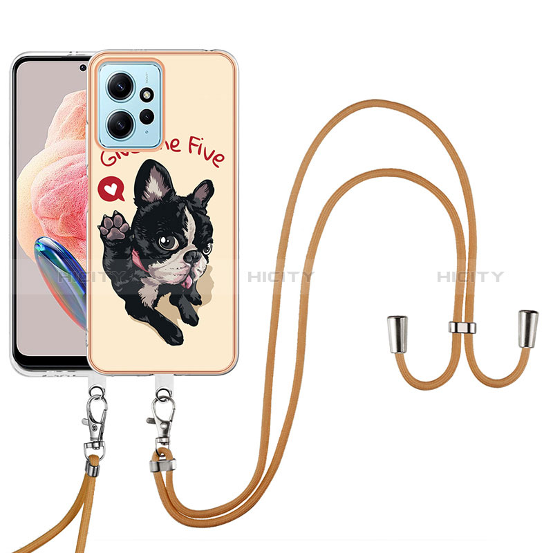 Coque Silicone Motif Fantaisie Souple Couleur Unie Etui Housse avec Laniere Strap YB8 pour Xiaomi Redmi Note 12 4G Kaki Plus