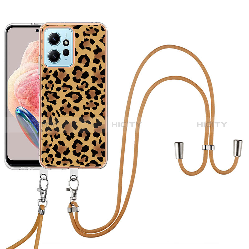 Coque Silicone Motif Fantaisie Souple Couleur Unie Etui Housse avec Laniere Strap YB8 pour Xiaomi Redmi Note 12 4G Marron Plus