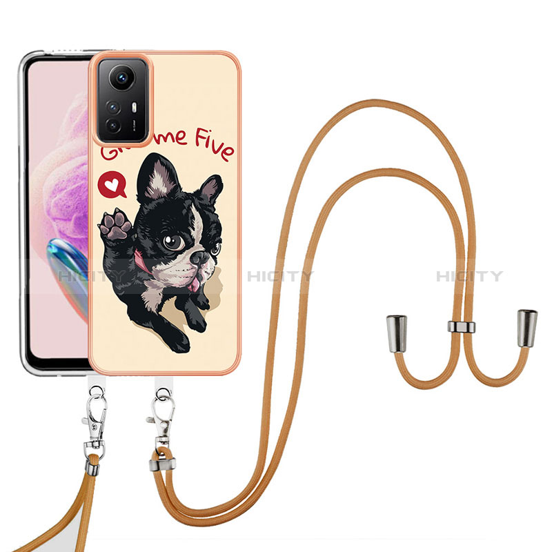 Coque Silicone Motif Fantaisie Souple Couleur Unie Etui Housse avec Laniere Strap YB8 pour Xiaomi Redmi Note 12S Kaki Plus