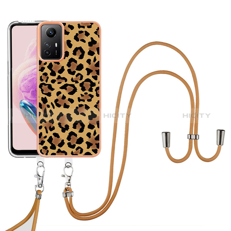 Coque Silicone Motif Fantaisie Souple Couleur Unie Etui Housse avec Laniere Strap YB8 pour Xiaomi Redmi Note 12S Marron Plus