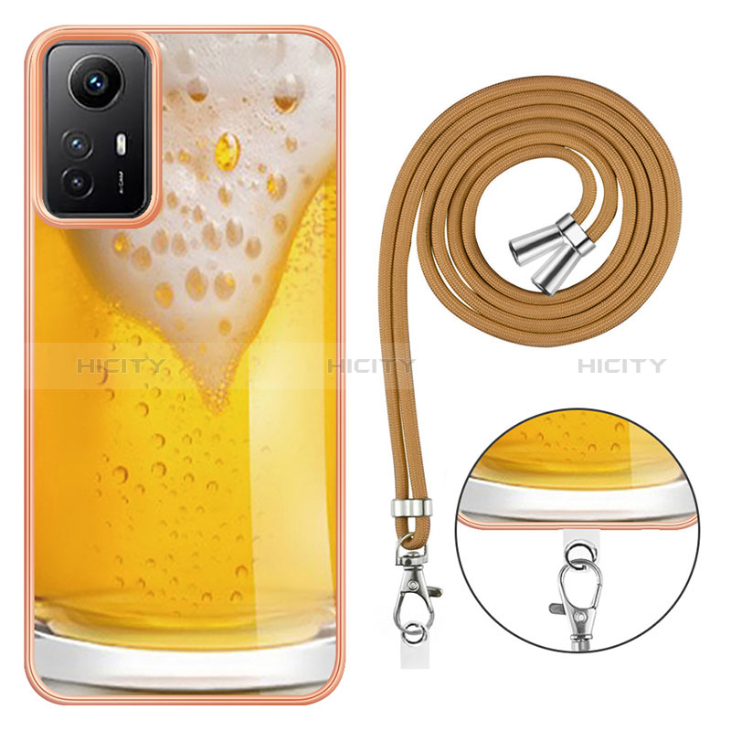 Coque Silicone Motif Fantaisie Souple Couleur Unie Etui Housse avec Laniere Strap YB8 pour Xiaomi Redmi Note 12S Plus