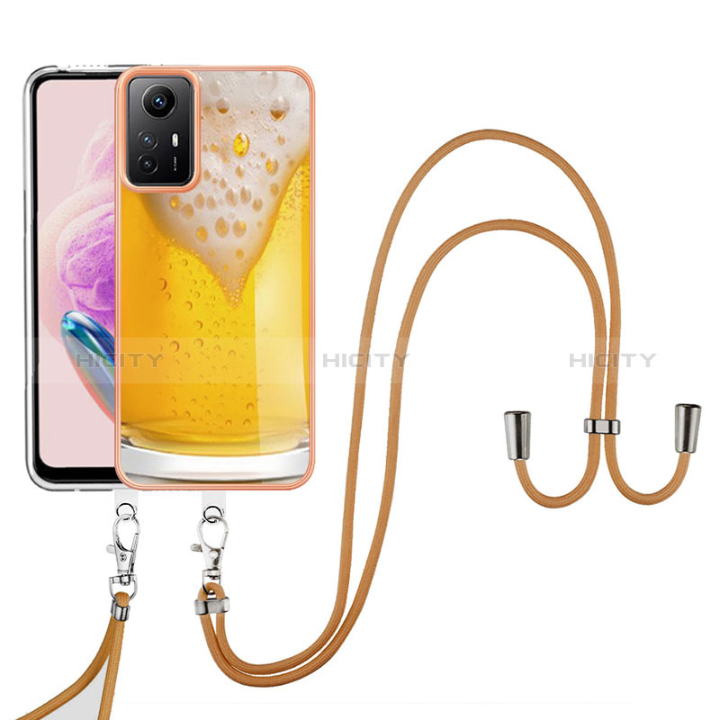 Coque Silicone Motif Fantaisie Souple Couleur Unie Etui Housse avec Laniere Strap YB8 pour Xiaomi Redmi Note 12S Plus