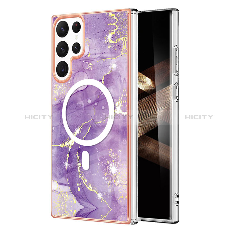 Coque Silicone Motif Fantaisie Souple Couleur Unie Etui Housse avec Mag-Safe Magnetic Magnetique pour Samsung Galaxy S25 Ultra 5G Violet Plus